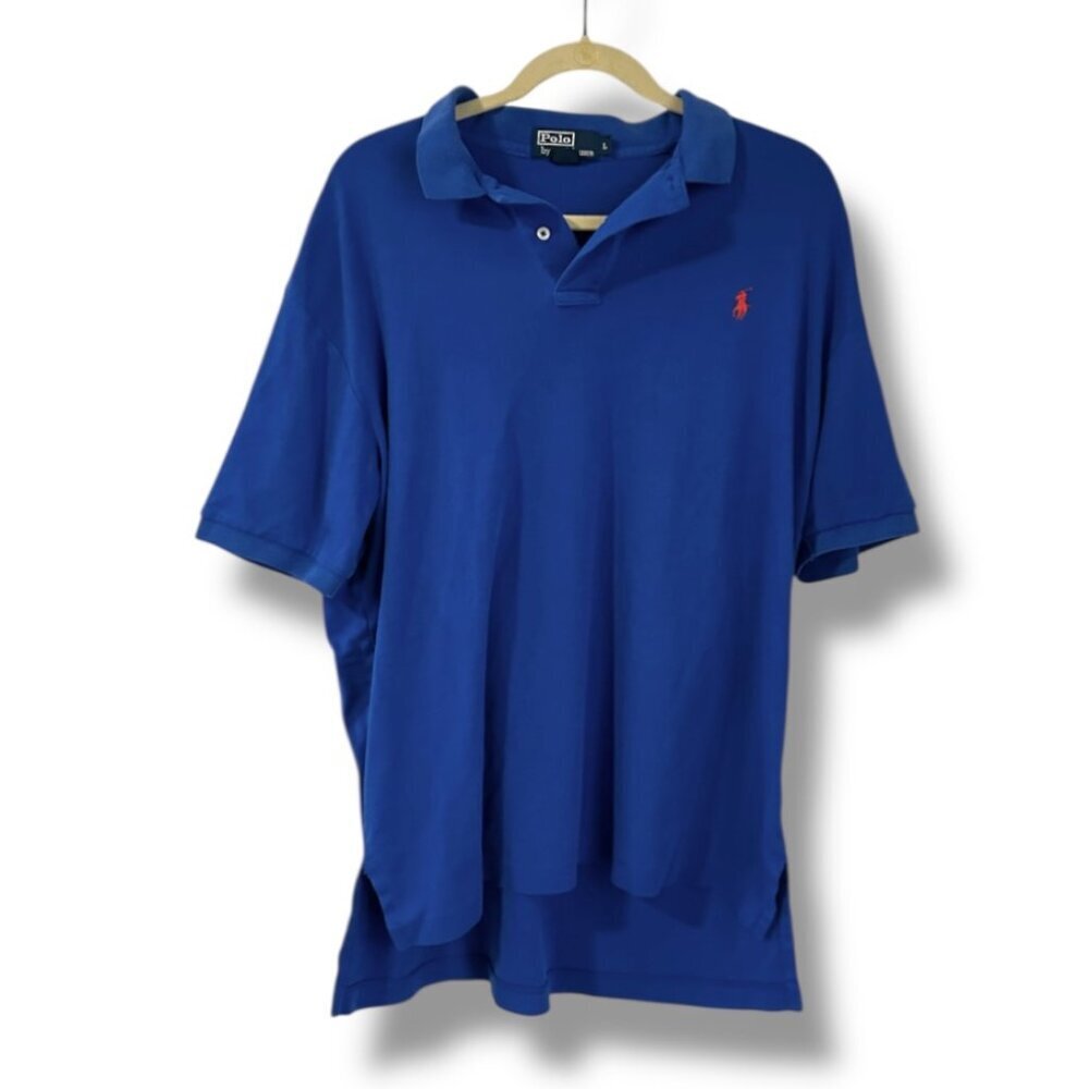 Vtg Polo Ralph Lauren Blue Polo Shirt Red Pony Men's Sz Large Preppy Casual Golf